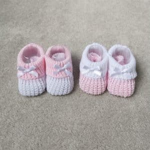 Pink Cotton Contrast Booties, Tiny Toes Baby Boutique Trowbridge