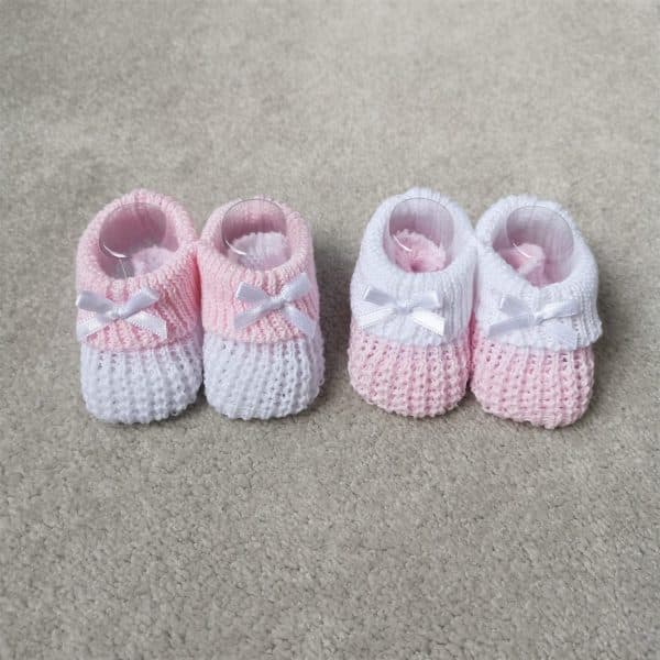 Pink Cotton Contrast Booties, Tiny Toes Baby Boutique Trowbridge