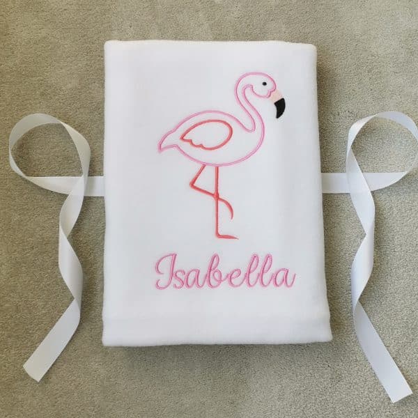 Personalised Flamingo Fleece Blanket, Tiny Toes Baby Boutique Trowbridge