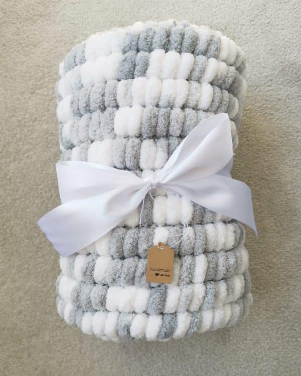 Grey and White Pom Pom Blanket, Tiny Toes Baby Boutique Trowbridge