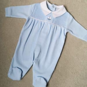 Smocked Boat Embroidered Applique Sleepsuit, Tiny Toes Baby Boutique Trowbridge