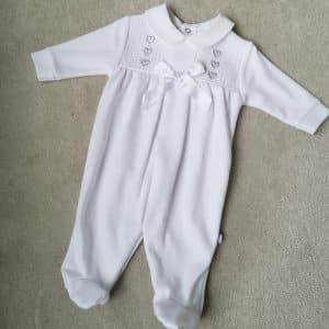 Smocked White Bow Sleepsuit, Tiny Toes Baby Boutique Trowbridge