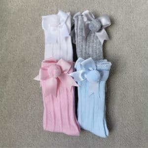 Pom and Bow Knee High Socks, Tiny Toes Baby Boutique Trowbridge