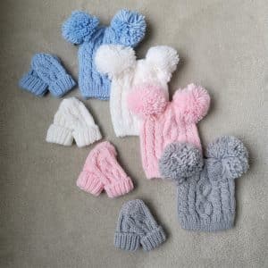 Chunky Cable Knit Hat and Mittens Set, Tiny Toes Baby Boutique Trowbridge