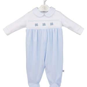Smocked Train Embroidered Applique Sleepsuit, Tiny Toes Baby Boutique Trowbridge