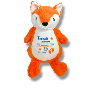 Large Personalised Fox Cuddle Animal Toy, Tiny Toes Baby Boutique, Trowbridge